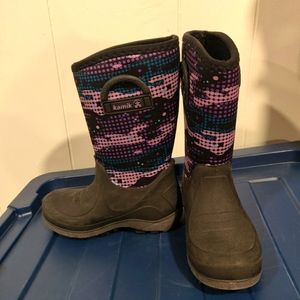 Kamik Big Kids Size 12 Purple and Black Pull on Snow Boots